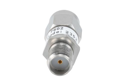 7dB RF fixed attenuator 2W, DC to 6GHz, SMA male to female, Stainless Steel