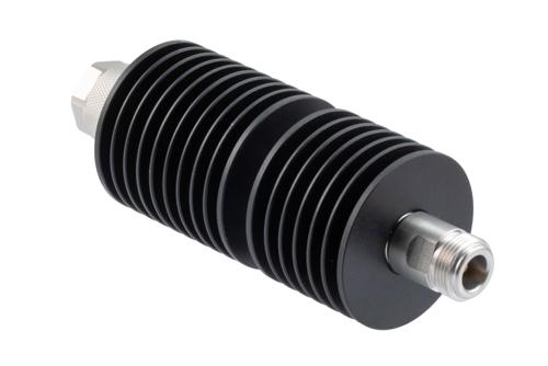 40dB RF fixed attenuator 50W, DC to 18GHz, N-type male to N-type female