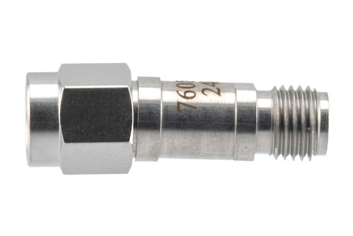 10 dB RF fixed attenuator 2W, DC to 6GHz, SMA Male to SMA Female, Stainless Steel