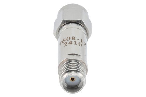 12 dB RF fixed attenuator 2W, DC to 6GHz, SMA Male to SMA Female, Stainless Steel