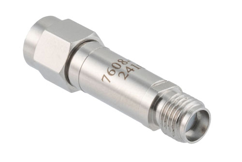 12 dB RF fixed attenuator 2W, DC to 6GHz, SMA Male to SMA Female, Stainless Steel