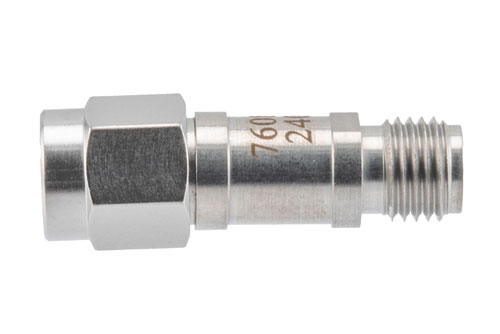 1 dB RF fixed attenuator 2W, DC to 6GHz, SMA Male to SMA Female, Stainless Steel