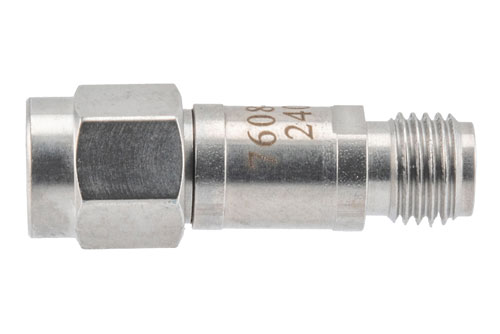 20 dB RF fixed attenuator 2W, DC to 6GHz, SMA Male to SMA Female, Stainless Steel