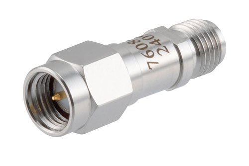 7 dB RF fixed attenuator 2W, DC to 6GHz, SMA Male to SMA Female, Stainless Steel