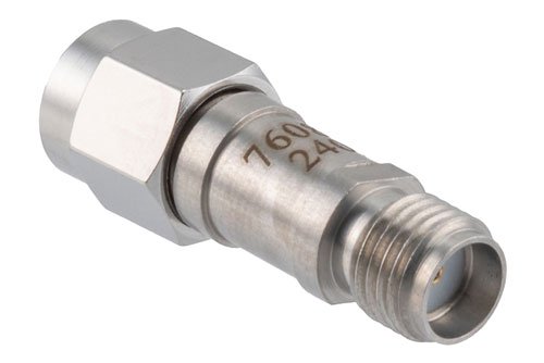 7 dB RF fixed attenuator 2W, DC to 6GHz, SMA Male to SMA Female, Stainless Steel