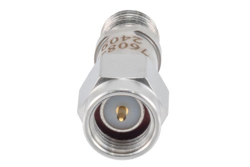 7 dB RF fixed attenuator 2W, DC to 6GHz, SMA Male to SMA Female, Stainless Steel