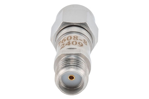 8 dB RF fixed attenuator 2W, DC to 6GHz, SMA Male to SMA Female, Stainless Steel