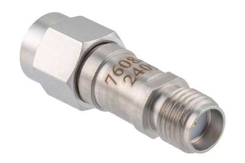 8 dB RF fixed attenuator 2W, DC to 6GHz, SMA Male to SMA Female, Stainless Steel