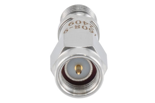 9 dB RF fixed attenuator 2W, DC to 6GHz, SMA Male to SMA Female, Stainless Steel