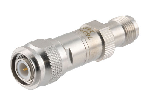 10 dB RF fixed attenuator 2W, DC to 3GHz, TNC Male to TNC Female, Brass