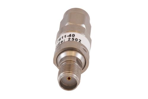 40 dB Fixed Attenuator SMA Male to SMA Female Passivated Stainless Steel Body Rated 2 Watt DC to 18 GHz