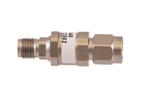 40 dB Fixed Attenuator SMA Male to SMA Female Passivated Stainless Steel Body Rated 2 Watt DC to 18 GHz