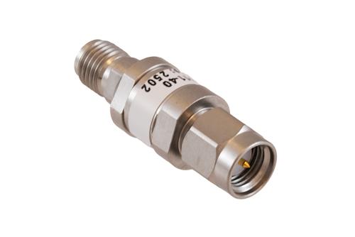 40 dB Fixed Attenuator SMA Male to SMA Female Passivated Stainless Steel Body Rated 2 Watt DC to 18 GHz