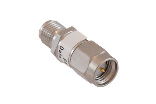 30 dB Fixed Attenuator SMA Male to SMA Female Passivated Stainless Steel Body Rated 2 Watt DC to 18 GHz