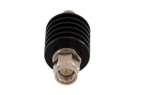 10 dB Fixed Attenuator SMA Male to SMA Female Black Anodized Aluminum Heatsink Body Rated 5 Watt DC to 18 GHz