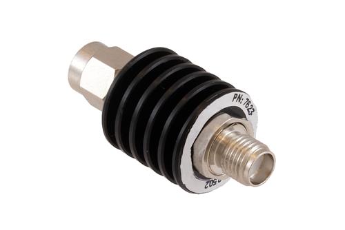 20 dB Fixed Attenuator SMA Male to SMA Female Black Anodized Aluminum Heatsink Body Rated 5 Watt DC to 18 GHz