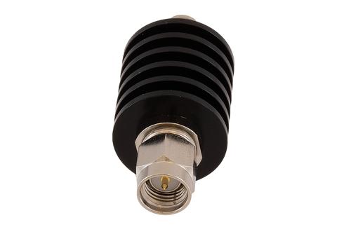 40 dB Fixed Attenuator SMA Male to SMA Female Black Anodized Aluminum Heatsink Body Rated 5 Watt DC to 18 GHz