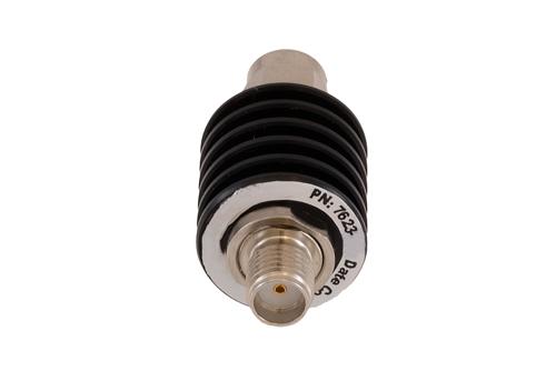 6 dB Fixed Attenuator SMA Male to SMA Female Black Anodized Aluminum Heatsink Body Rated 5 Watt DC to 18 GHz