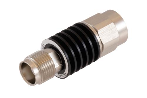 20 dB Fixed Attenuator TNC Male to TNC Female Black Anodized Aluminum Heatsink Body Rated 5 Watt DC to 18 GHz