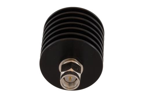 30 dB Fixed Attenuator SMA Male to SMA Female Black Anodized Aluminum Heatsink Body Rated 10 Watt DC to 18 GHz
