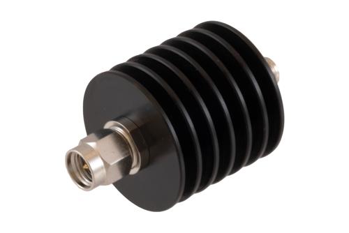 40 dB Fixed Attenuator SMA Male to SMA Female Black Anodized Aluminum Heatsink Body Rated 10 Watt DC to 18 GHz