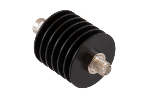 40 dB Fixed Attenuator SMA Male to SMA Female Black Anodized Aluminum Heatsink Body Rated 10 Watt DC to 18 GHz