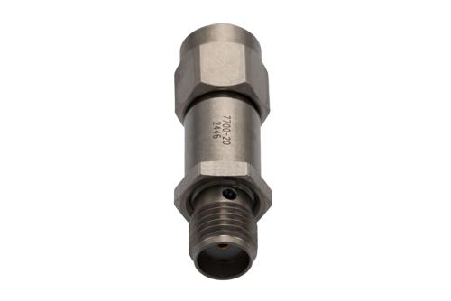 20 dB Fixed Attenuator for Cryogenic Application, SMA Male to SMA Female Passivated Stainless Steel Hex/Round Body Rated to 2W, DC to 18 GHz