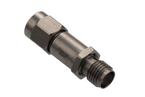 30dB Fixed Attenuators for Cryogenic Application, SMA Male to SMA Female Passivated Stainless Steel Hex/Round Body Rated to 2W, DC to 18 GHz