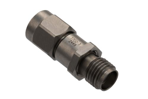 3 dB Fixed Attenuator for Cryogenic Application, SMA Male to SMA Female Passivated Stainless Steel Hex/Round Body Rated to 2W, DC to 18 GHz