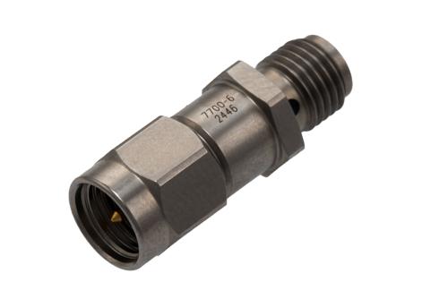 6 dB Fixed Attenuator for Cryogenic Application, SMA Male to SMA Female Passivated Stainless Steel Hex/Round Body Rated to 2W, DC to 18 GHz