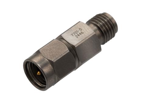 0 dB Fixed Attenuator for Cryogenic Application, SMA Male to SMA Female Passivated Stainless Steel Body Rated to 2 Watt, DC to 18 GHz