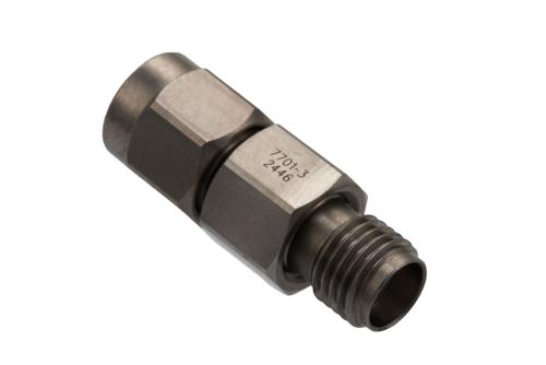 3 dB Fixed Attenuators for Cryogenic Application, SMA Male to SMA Female Passivated Stainless Steel Body Rated to 2 Watt, DC to 18 GHz