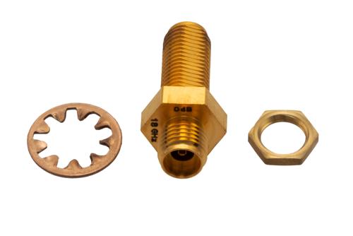0 dB Fixed Attenuator Bulkhead for Cryogenic Application, 2.92mm Female to 2.92mm Female Copper Gold Plated Body Rated to 1 W, DC to 18 GHz