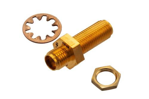 10 dB Fixed Attenuator Bulkhead for Cryogenic Application, 2.92mm Female to 2.92mm Female Copper Gold Plated Body Rated to 1 W, DC to 18 GHz