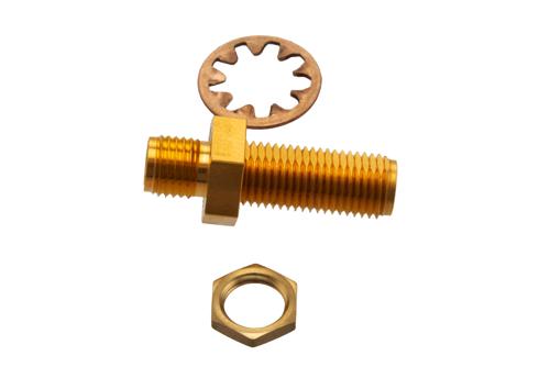 10 dB Fixed Attenuator Bulkhead for Cryogenic Application, 2.92mm Female to 2.92mm Female Copper Gold Plated Body Rated to 1 W, DC to 18 GHz