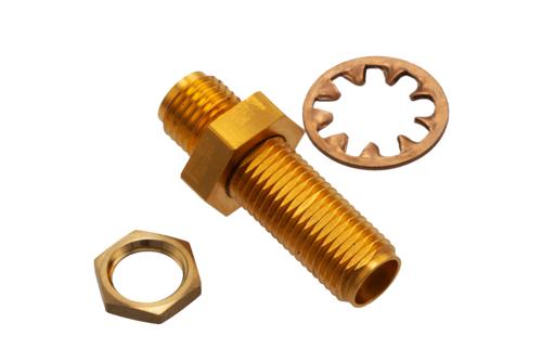 3 dB Fixed Attenuator Bulkhead for Cryogenic Application, 2.92mm Female to 2.92mm Female Copper Gold Plated Body Rated to 1 W, DC to 18 GHz