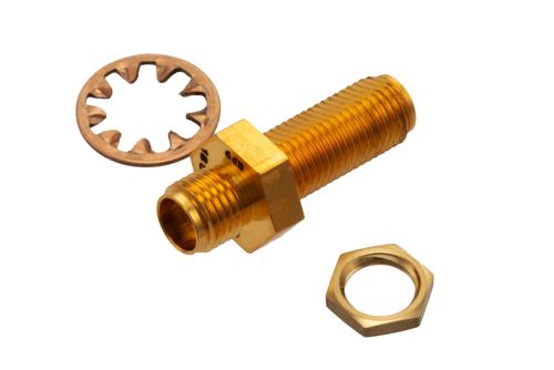 6 dB Fixed Attenuator Bulkhead for Cryogenic Application, 2.92mm Female to 2.92mm Female Copper Gold Plated Body Rated to 1 W, DC to 18 GHz