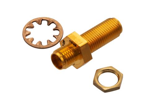 10 dB Fixed Attenuator Bulkhead for Cryogenic Application, 2.92mm Female to 2.92mm Female Copper Gold Plated Body Rated to 1 W, DC to 40 GHz