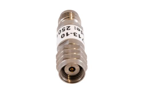 10 dB Fixed Attenuator, 1.85mm Male to 1.85mm Female Passivated Stainless Steel Body Rated to 2 Watt DC to 67 GHz