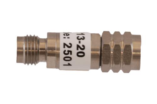 20 dB Fixed Attenuator, 1.85mm Male to 1.85mm Female Passivated Stainless Steel Body Rated to 2 Watt DC to 67 GHz
