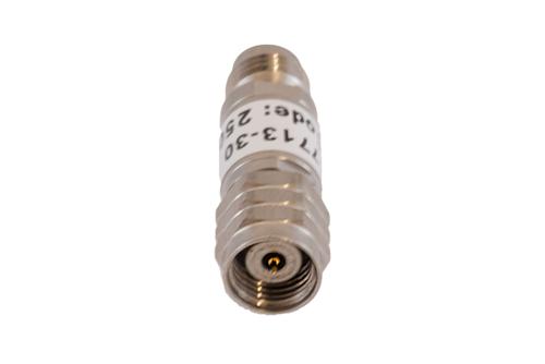 30 dB Fixed Attenuator, 1.85mm Male to 1.85mm Female Passivated Stainless Steel Body Rated to 2 Watt DC to 67 GHz