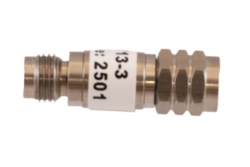 3 dB Fixed Attenuator, 1.85mm Male to 1.85mm Female Passivated Stainless Steel Body Rated to 2 Watt DC to 67 GHz