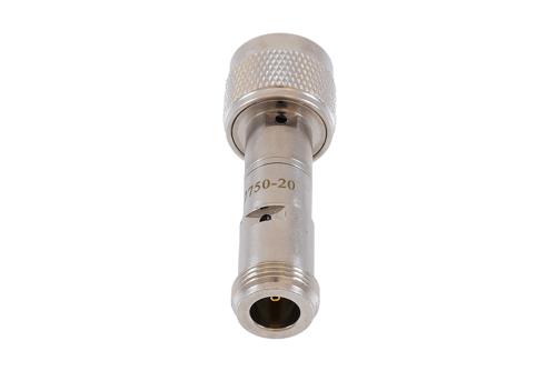 20 dB Fixed Attenuator 75 Ohm N-Type Male to 75 Ohm N-Type Female Brass Tri-Metal body rated 2 Watt DC to 4 GHz