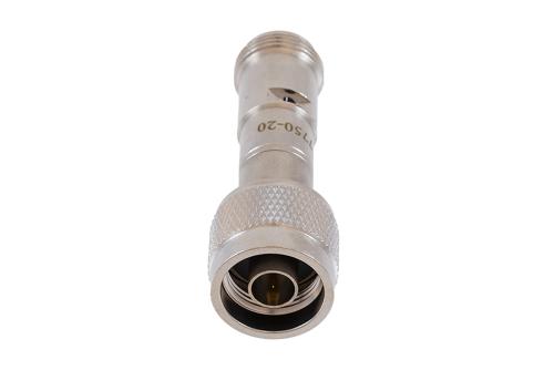 20 dB Fixed Attenuator 75 Ohm N-Type Male to 75 Ohm N-Type Female Brass Tri-Metal body rated 2 Watt DC to 4 GHz