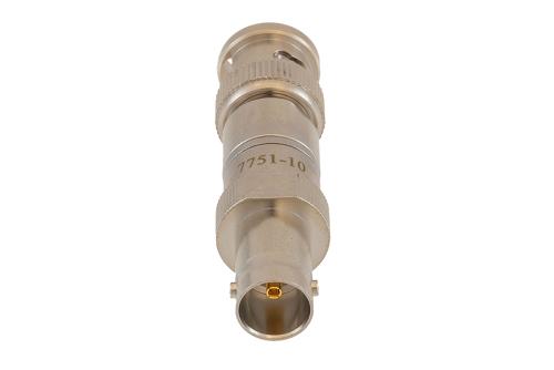 10 dB Fixed Attenuator 75 Ohm BNC Male to 75 Ohm BNC Female Brass Tri-Metal body rated 1 Watt DC to 1 GHz