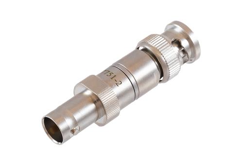2 dB Fixed Attenuator 75 Ohm BNC Male to 75 Ohm BNC Female Brass Tri-Metal body rated 1 Watt DC to 1 GHz