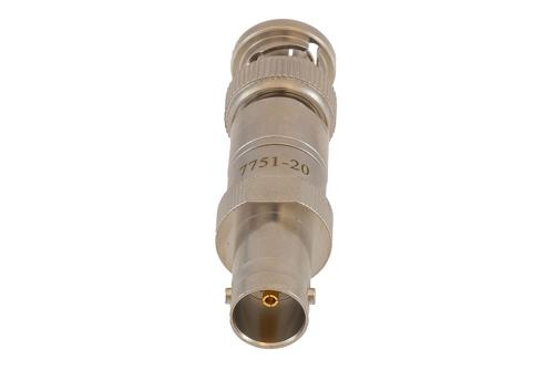 20 dB Fixed Attenuator 75 Ohm BNC Male to 75 Ohm BNC Female Brass Tri-Metal body rated 1 Watt DC to 1 GHz