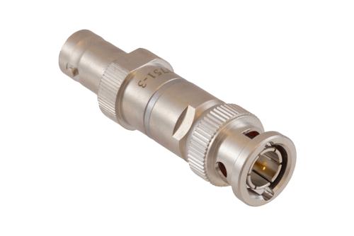 3 dB Fixed Attenuator 75 Ohm BNC Male to 75 Ohm BNC Female Brass Tri-Metal body rated 1 Watt DC to 1 GHz