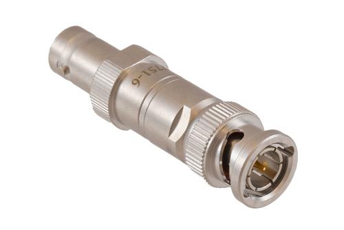 6 dB Fixed Attenuator 75 Ohm BNC Male to 75 Ohm BNC Female Brass Tri-Metal body rated 1 Watt DC to 1 GHz
