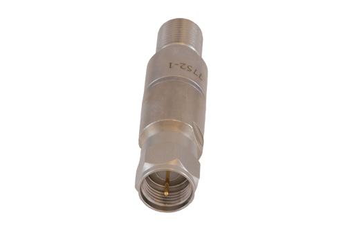 1 dB Fixed Attenuator 75 Ohm F-Type Male to 75 Ohm F-Type Female Brass Tri-Metal body rated 1 Watt DC to 1 GHz
